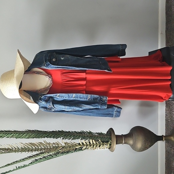 Watermelon Rust Color Cold Shoulder Dress with Ruffle - Picture 2 of 12